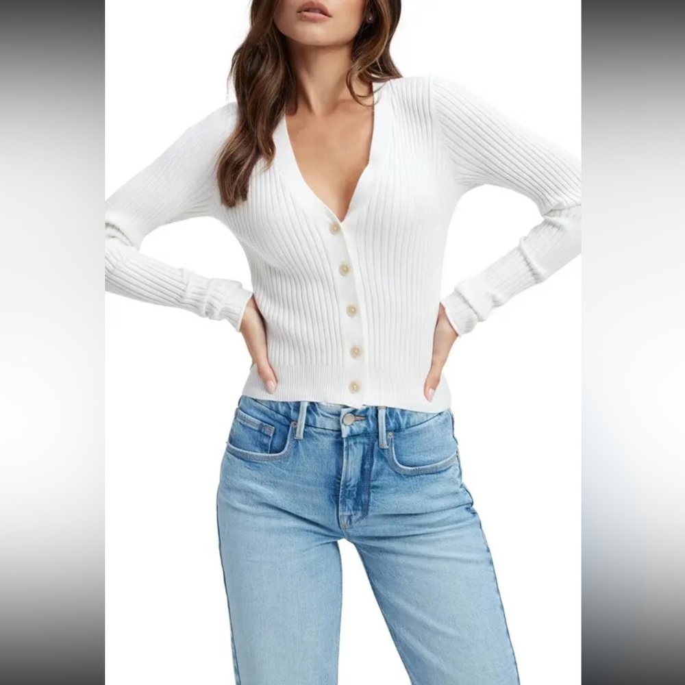 Good American Ribbed Crop Sweater in Ivory Size 5 (~16) - Picture 2 of 7